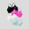 Black, pink, white, and mint criss cross bras