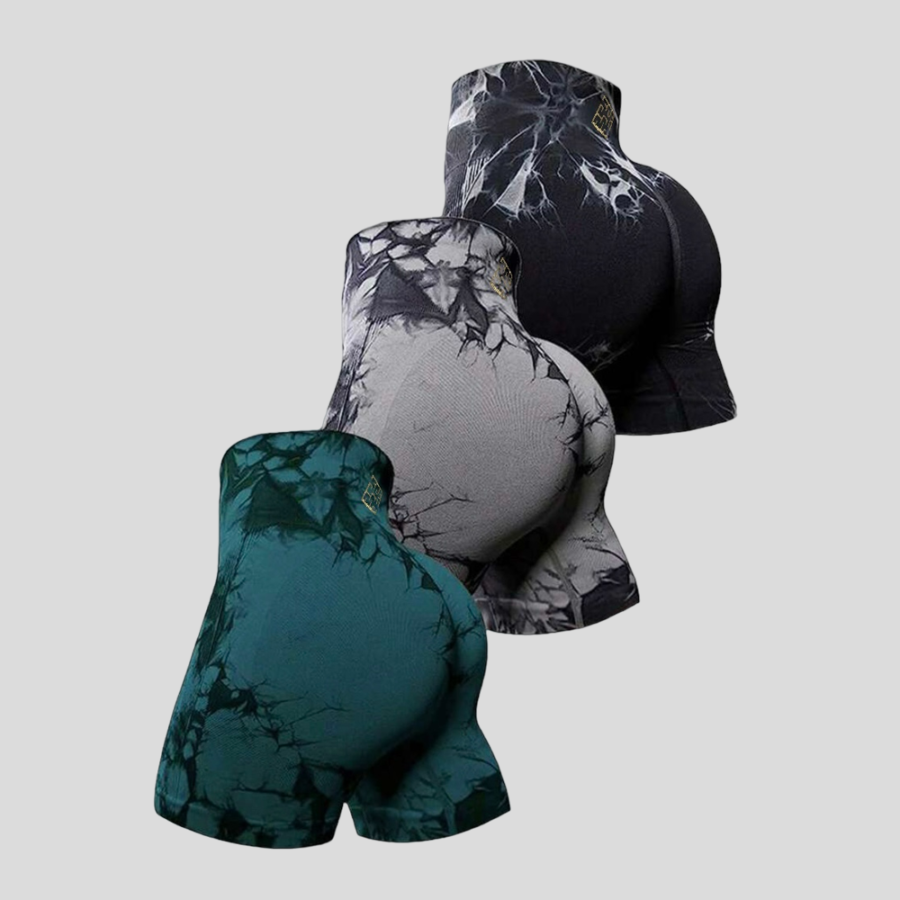 Tie dye biker shorts black, grey and green